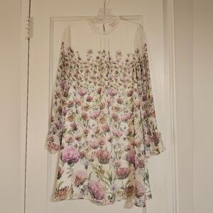 Ted Baker Cream and Pink Floral Long Sleeve Dress
